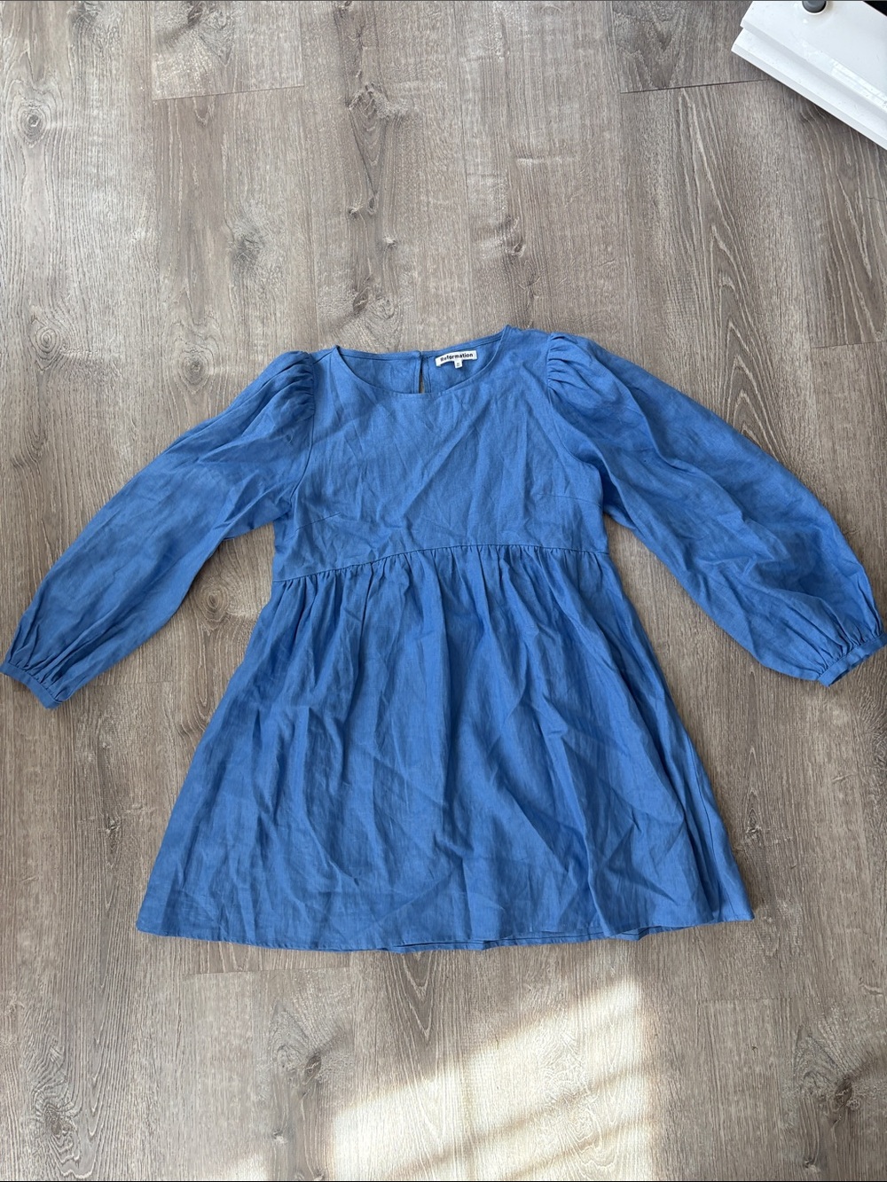 Reformation Blue Casual Long-Sleeve Gathered-Waist Dress